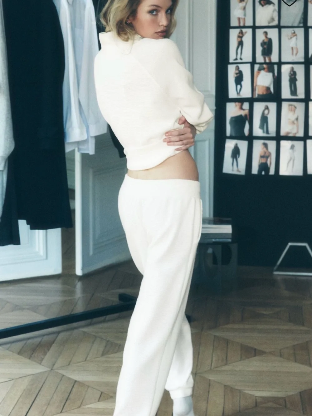ALO Yoga Waffle Weekend Mock Neck + Pants Set Size Large RT $276 NWT Ivory